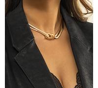 Inateannal Punk Double Layer Snake Chain Choker Necklace Gold Knot Herringbone Chain Necklace Hip Hop Chunky Chain Necklace for Women Girls