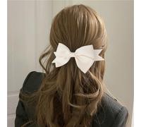 Inateannal Satin Hair Bow for Women Large Satin Bow Hair Clips White Bow Knot Hair Bands Barrette French Bow Hair Accessories Silky Bow Knot Tail Hair Clips