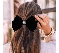 Inateannal Satin Velvet Bow Hair Barrette Black Large Bow Hair Clips Short Tail Bow Hair Accessories Big Velvet Bowknot Hairclips Winter Bow French Barrette Vintage Pearl Hair Clip
