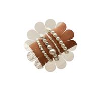 Inateannal Stackable Pearl Beaded Bracelet Set White Stretch Elastic Multilayer Bangle with Heart Ball Charm Bridal Wedding Jewelry