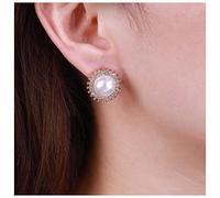 Inateannal Vintage Gold Halo Pearl Stud Earrings - Rhinestone Circle Earrings with Big Sparkle Cz Pearls - Wedding Jewelry for Women and Girls