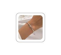Inateannal Vintage Love Knot Bangle Cuff Bracelets - Silver Open Cuff, Simple Tie The Knot, Infinity Bracelets - Minimalist Adjustable Knotted Cuff
