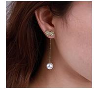 Inateannal Vintage Pearl Drop Earrings Gold Long Pearl Tassel Earrings Cz Pearl Chain Earring Sparkle Rhinestone Bow Stud Earrings Jewelry for Women and Girls
