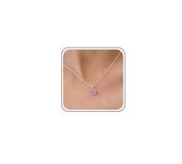 Inateannal Vintage Purple Crystal Pendant Necklace Round Amethyst Chain Necklace Cubic Zirconia Solitaire Necklace Wedding Rhinestone Necklace Chain Jewelry for Women
