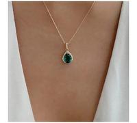Inateannal Vintage Teardrop Emerald Crystal Pendant Earrings Green Gem Necklace Gold Cz Emerald Waterdrop Necklace Jewelry for Women and Girls
