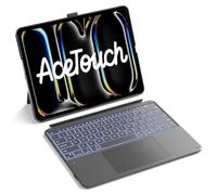Inateck AceTouch Keyboard Case for iPad Pro 13 inch M5 2025/M4 2024, Magnetic Detachable Keyboard, Portrait/Landscape, 7 Color Backlit, Large Multi-Touch Trackpad, with Pencil Holder, Gray