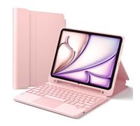 Inateck iPad 10th/A16 11th Gen Case with Keyboard,3-Device Bluetooth | Detachable Keyboard with Trackpad for Air 11" M4/M3/M2, Air 5/4, Pro 11" , with Pencil Holder,classic,Pink