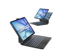 Inateck NeoMagic Magnetic Keyboard Case for iPad Air 13 Inch, iPad Pro 12.9 Inch 6/5/4/3 Gen, Large Trackpad, LED Smart Power Display, 7 Colours, 3 Levels Backlit, QWERTZ, with Pen Holder, KB903