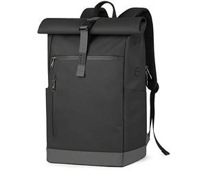 Inateck RollTop Backpack Men Women 25L-30L Bicycle Laptop School Backpack for University Leisure Job Sports Travel Cycling Stylish Daypack with 17 Inch Laptop Compartment, Black