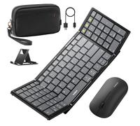 Inateck Wireless Foldable Keyboard and Mouse Set, 3 Bluetooth Channels Folding Keyboard with Numeric Keypad for Travel, with Stand and Accessory Bag, for iPad/iPhone/Mac/Android/Windows, Nomad N0158