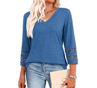 Inauguratei V Neck T Shirts, 2025 New Womens 3/4 Lace Length Sleeve Tops Trendy V Neck T Shirts, Knitted Casual Hollow Top. (Coffee,XL)