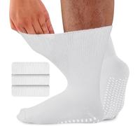 inaWarm Diabetic Girp Socks for Men Women, 3 Pairs Non Slip Soft Extra Wide Top Sock for Swollen Feet Ankle Leg, 90% Cotton Hospital Breathable Slipper Socks White 5-8