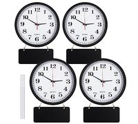 Inbagi 4 Pieces Wall Clocks Set Include Quartz Wall Clock Battery Operated Round Clock with 4 Pieces Hanging Chalkboard and White Marker Pen for School Office Home Room Kitchen (Black,12 Inch)