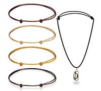 Inbagi 5 Pieces Leather Necklace Cord Choker with Clasp Sturdy Double Knotted Cord Necklace Adjustable Rope Chain Minimalist Jewelry for Women Men, genuine leather cowhide, No Gemstone