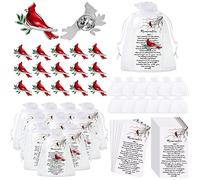 Inbagi Memorial Cardinal Sign Pins Set Include Bird Funeral Pocket Token Red Cardinal Pin Organza Bags and Remember Me Poem Cards Cardinal Charms Funeral Favors for Guests Gift (30 Sets)