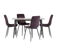 inbar 130cm grey marble dining table 4 basia aubergine chairs