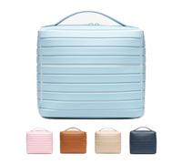 inbesk Fold Down Standing Makeup Bag, Large Waterproof PVC Travel Toiletry Organizer, Parallel Design Makeup Bag That Opens Wide & Stands Upright, Foldable Cosmetic Case for Women, Light blue, 1