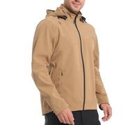 INBIKE Softshell Jacket Mens Waterproof Winter Cycling Work Windproof Warm Running Hiking Training Transitional Fleece for Men Soft Shell with Hood Khaki 2XL