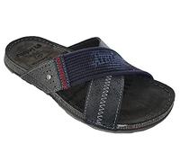 Inblu Slides Sandals Leather Mens Beach Flats Slip On GG007. (UK 9 / EU 43, Black)