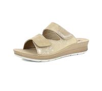 inblu Women Ciabatte Donna A Doppia Fascia Con Chiusura A Strappo Regolabile E Strass, Plantare in Vera Pelle Slide Sandal, Sand, 5 UK
