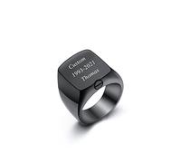 INBLUE Cremation Urn Signet Ring for Ashes Stainless Steel Personalized Photo Rings Text Engraved Mens Ring Memorial Jewelry Keepsake Ring Size Adjusters (Black, Text, Size P)