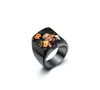 INBLUE Cremation Urn Signet Ring for Ashes Stainless Steel Personalized Photo Rings Text Engraved Mens Ring Memorial Jewelry Keepsake with Ring Size Adjusters (Black, Color Photo, Size P)