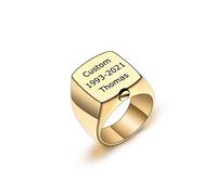 INBLUE Cremation Urn Signet Ring for Ashes Stainless Steel Personalized Photo Rings Text Engraved Mens Ring Memorial Jewelry Keepsake Ring Size Adjusters (Gold, Text, Size P)