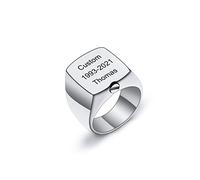 INBLUE Cremation Urn Signet Ring for Ashes Stainless Steel Personalized Photo Rings Text Engraved Mens Ring Memorial Jewelry Keepsake Ring Size Adjusters (Silver, Text, Size R)