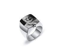 INBLUE Cremation Urn Signet Ring for Ashes Stainless Steel Personalized Photo Rings Text Engraved Mens Ring Memorial Jewelry Keepsake Ring Size Adjusters (Silver, Black&White Photo, Size N)