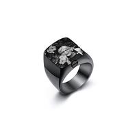 INBLUE Cremation Urn Signet Ring for Ashes Stainless Steel Personalized Photo Rings Text Engraved Mens Ring Memorial Jewelry Keepsake Ring Size Adjusters (Black, Black&White Photo, Size V)