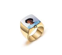 INBLUE Cremation Urn Signet Ring for Ashes Stainless Steel Personalized Photo Rings Text Engraved Mens Ring Memorial Jewelry Keepsake with Ring Size Adjusters (Gold, Color Photo, Size P)