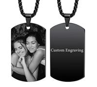 INBLUE Custom Dog Tag Pendant Necklace Engraving Date/Text/Pictures Stainless Steel Personalized Necklace For Men Women mens womens Bundle with Adjustable Chain, Keychain, Silencer(Black Color)