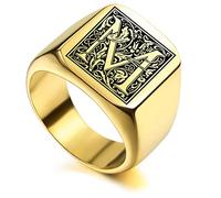 INBLUE Custom Engraved Initial Monogram Signet Ring for Men Women Boys Mens Rings Stainless Steel, Bundle with Ring Size Adjusters (Size P, Gold Colour)