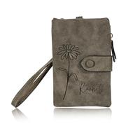 INBLUE Custom Leather Purse for Women Engraved Birth Flower with Name Ladies Wallet Small Tri-Fold Zipper Coin Purse with Wrist Strap Personalized Gift for Mom Mother's Day Birthday - Army Green