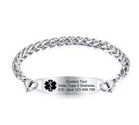 INBLUE Custom Medical Alert Bracelet Identification Name ID Medical Tag for Men Women, 8.0 Inches Stainless Steel Chain Bracelets
