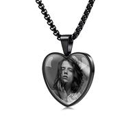 INBLUE Custom Necklaces for Women/Men, Photo Necklaces with Heart Pendants and Glass Lid, Silver/Black Color Stainless Steel Chain, for Valentine Gifts(B: Black&White/Text)