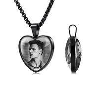 INBLUE Custom Necklaces for Women/Men, Photo Necklaces with Heart Pendants and Glass Lid, Silver/Black Color Stainless Steel Chain, for Valentine Gifts(B: 2 Black&White Photos)