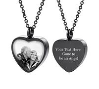 INBLUE Custom Urn Necklace for Ashes with 12 Birthstones/Angel Wing/Picture Heart-Shaped Pendant Keepsake Waterproof Cremation Jewelry for Ashes with Filling Kit (Black&White Photo)