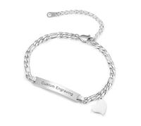 INBLUE Customized Bar Bracelets Engraved Name for Women Girls Girlfriend with Adjustable Chain Stainless Steel Jewelry Heart Charm Bridesmaid Friendship Gifts