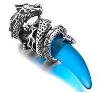 INBLUE Dragon Wolf Tooth Pendant for Men Women Stainless Steel Cool Necklaces Simulate Crystal Gemstone Boyfriend Gifts Jewelry with 23 Inches Chain, Crystal, No Gemstone