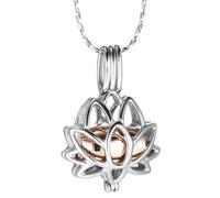INBLUE Lotus Flower Ashes Pendant with Mini Urn Locket Necklace for Women Customized Text Cremation Jewelry Keepsake for Your Loved Ones, Stainless Steel, No Gemstone