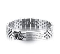 INBLUE Personalized Bracelet for Dad Men - Engraved Names Text Photo Men's Link Bracelet Gift for Birthday Anniversary Father Husband Grandpa Son Boyfriend (A2: Silver)