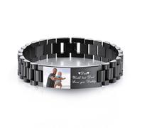 INBLUE Personalized Bracelet for Dad Men - Engraved Names Text Photo Men's Link Bracelet Gift for Birthday Anniversary Father Husband Grandpa Son Boyfriend (A1: Black - Color Photo & Text)