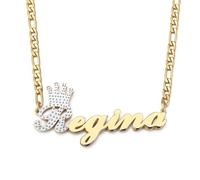 INBLUE Personalized Double Layered Design Name Necklace for Women Custom Letter with Heart Crown Bow-Knot Pendant Necklace Delicate Jewelry Gift for Girlfriend (Style A)