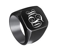 INBLUE Personalized Engraved Initial Monogram Signet Rings for Man Women Stainless Steel Rings Customize Jewelry with Ring Size Adjuster Black Size T