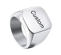 INBLUE Personalized Engraved Initial Monogram Signet Rings for Man Women Stainless Steel Rings Customize Jewelry with Ring Size Adjuster Silver Size X
