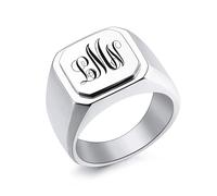 INBLUE Personalized Engraved Name/Initial Monogram Signet Ring for Men with Optional Size N-Z+5 Stainless Steel Letter Rings with Ring Size Adjusters Fashion Ring Jewelry for Anniversary Wedding - A3