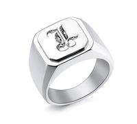 INBLUE Personalized Engraved Name/Initial Monogram Signet Ring for Men with Optional Size N-Z+5 Stainless Steel Letter Rings with Ring Size Adjusters Fashion Ring Jewelry for Anniversary Wedding - A1