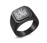 INBLUE Personalized Engraved Name/Initial Monogram Signet Ring for Men with Optional Size N-Z+5 Stainless Steel Letter Rings with Ring Size Adjusters Fashion Ring Jewelry for Anniversary Wedding - B3