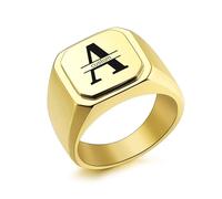 INBLUE Personalized Engraved Name/Initial Monogram Signet Ring for Men with Optional Size N-Z+5 Stainless Steel Letter Rings with Ring Size Adjusters Fashion Ring Jewelry for Anniversary Wedding - C2